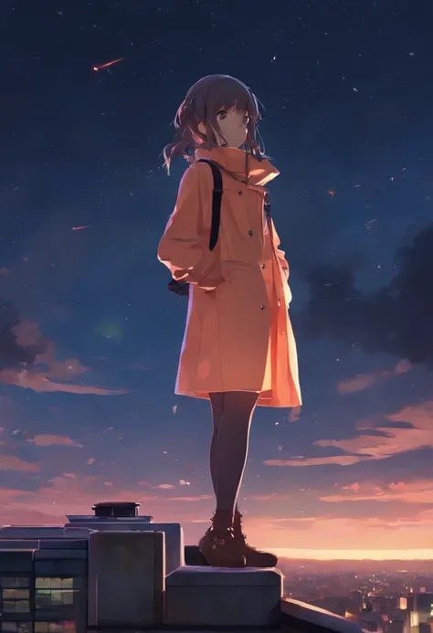 Anime girl standing on roof looking at the night sky with stars, Anime wallpaper 4K, Anime wallpaper 4 k, 4K anime wallpaper, Anime art wallpaper 8 K, Anime art wallpaper 4k, Anime art wallpaper 4 K, style of anime4 K, Makoto Shinkai Cyril Rolando, 4k mang...