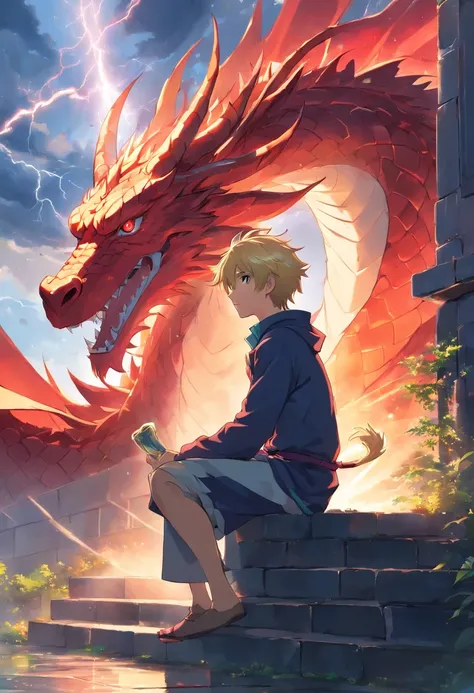 After the most terrible storm that lasted five years, devastating the earth, killing the animals and sweeping people from their homes, there rises a gesture dragon, already great for all the years it has spent inside the Castle, its color is red and its ey...