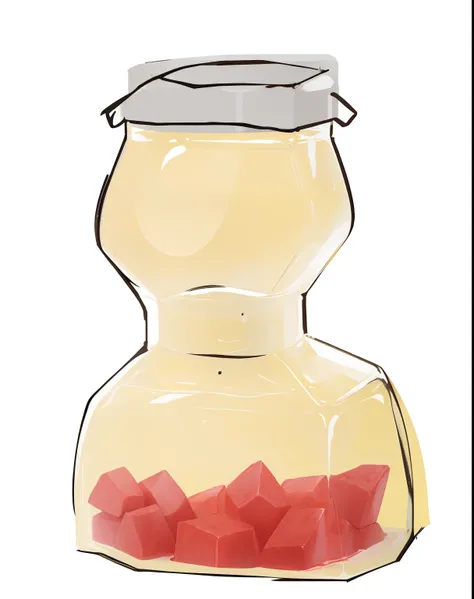 There are drawings of a tank of liquid with a lid, Yakult,Yakult sparkling water， drawn with photoshop, Momoko flavor