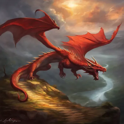 After the most terrible storm that lasted five years, devastating the earth, killing the animals and sweeping people from their homes, there rises a gesture dragon, already great for all the years it has spent inside the Castle, its color is red and its ey...