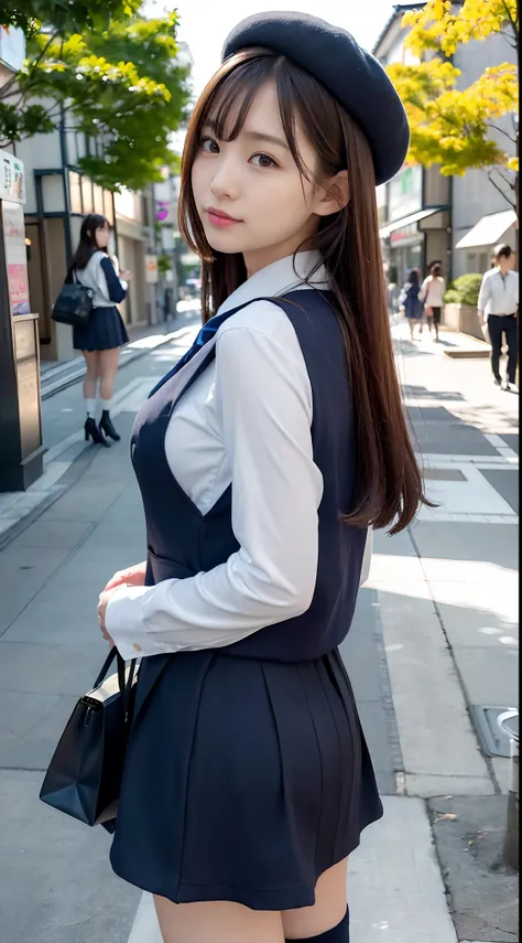 mix4, (16 K, Raw photography, Top image quality, ​masterpiece: 1.45), (realisitic, Photorealsitic: 1.37), one girls, 7．5, etc，cute little, A city scape,, profetional lighting, photon maping, Downtown Shibuya, physically-based renderingt, Gradient dark brow...