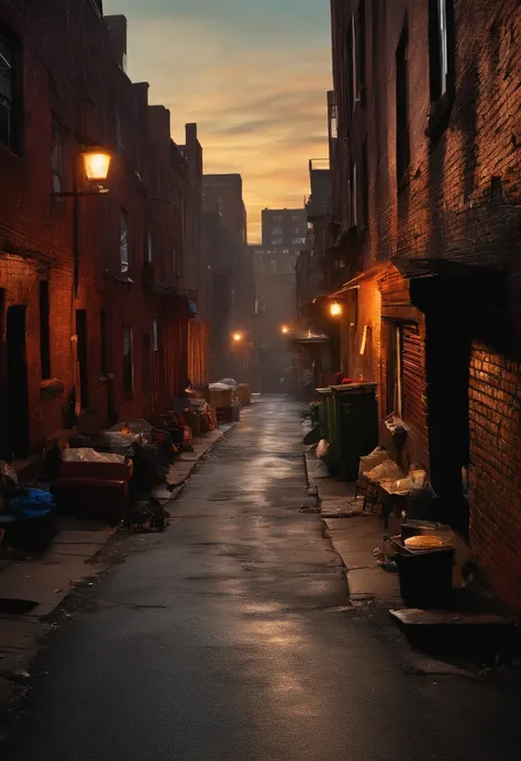 lonely street in the slums of  New York in the early evening