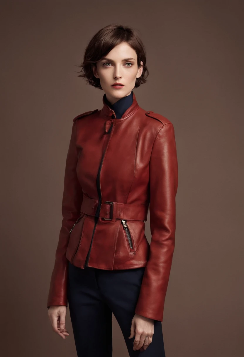 À handsom man in red wearing a jacket,. in the style of realistic blue skies, patrick demarchelier, sharp edges, daria endresen, rollerwave, annick bouvattier, jump cuts.  Tall and fit, (40 years old:1.1), (shaven:1.2), (short brown hair and a little curly...