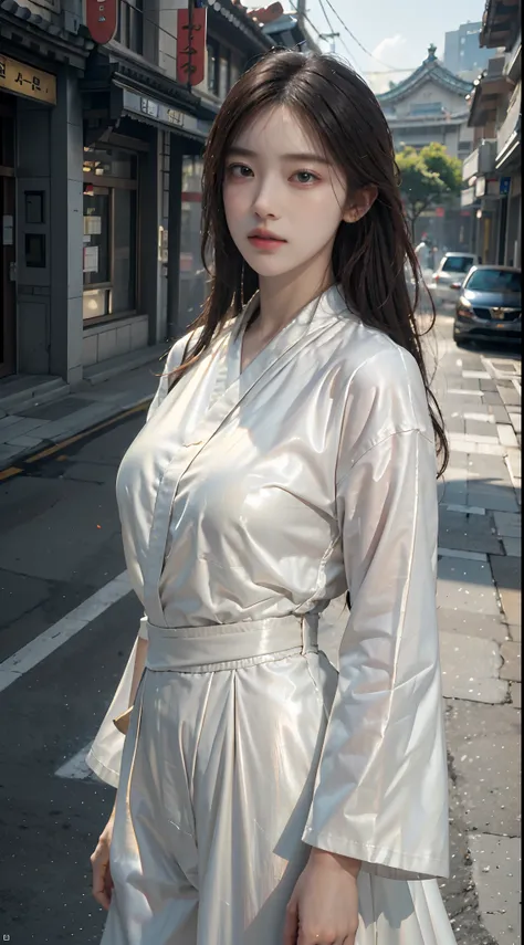 ((high quality, masterpiece:1.4)), 1girl, ((elegant, majestic, beautiful, korean, upper body, street clothes:1.4, pretty face, noon, street background:1.2)), absurdres, high details, intricate, intricate details, sharp focus, screen space reflextions, RTX,...