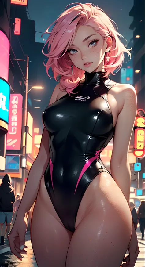 sporty girl,(((1girl))),((anime girl with bubblegum pink hair and freckles,extremely cute and gorgeous seductively walking down the street)),

(large breasts:1.4),saggy breasts,(((bubblegum pink hair:1.35,straight hair,long hair:1.4,colored inner hair,ear ...