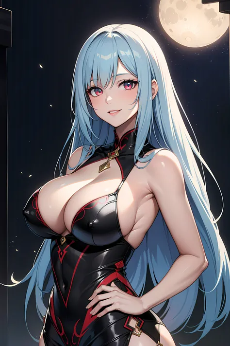 realistic painting style, masterpiece, professional art, extremely detail 8k unity cg, beautiful girl, (1girl, solo:1.5), exquisite character design, succubuss costume wearing, complete cosplaying as succubuss, tall girl, smiling evil, looking at viewer, (...