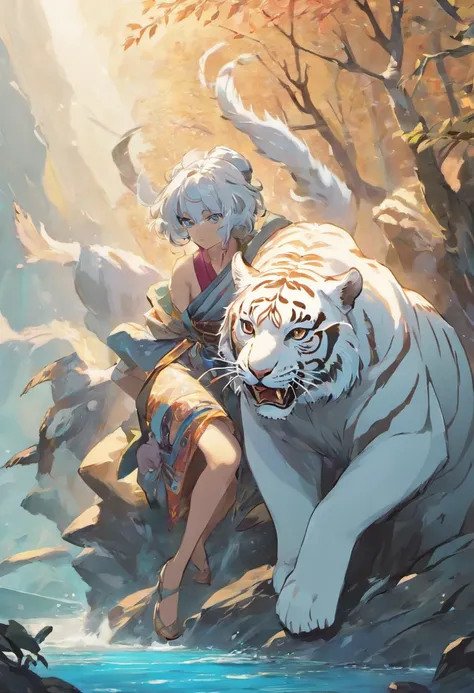 the white tiger，Mountain and Sea Sutra，mythological beasts，Handsome