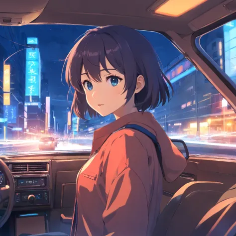 tmasterpiece，Realistis，On the road，The woman was escorted into a police car by the police，Police car red and blue lights，nigth，There is a blue light in the middle，Cinematic graphics