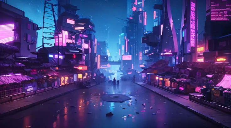 There is a photo of the futuristic city，There are a lot of lights, theme is cyberpunk city market, detailed photo of virtual world, Narsada by night, cyberpunk nightclub, cyberpunk marketplace, vaporwave city, in a futuristic cyberpunk city, 2020 video gam...