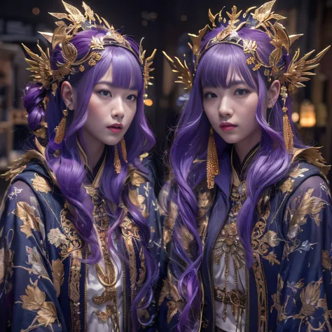 32K gradient glass texture（tmasterpiece，k hd，hyper HD，32K）Short bright purple hair，Short flowing hair，Onsen District，Flame Girl ，Yao Lang protector （realisticlying：1.4），Python pattern robe，Black gold master Kawashima work headdress，Snowflakes fluttering，Th...