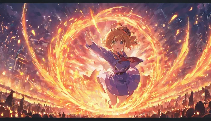 1girll，anime big breast，Skysky，fire works，cg，mid air，dream magical