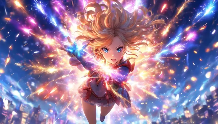 1girll，anime big breast，Skysky，fire works，CG，mid-air，dream magical