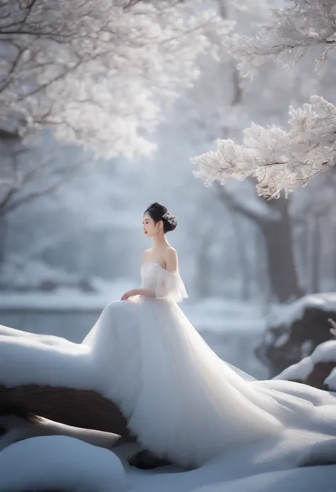 The ice and snow deer that comes leisurely, the pure white body realizes the ice and snow wonderland, Yan Jun becomes the wind, exhales white air in the transparent air, and the ethereal tree together forms a dreamy scene, high-quality CG portrays a magnif...