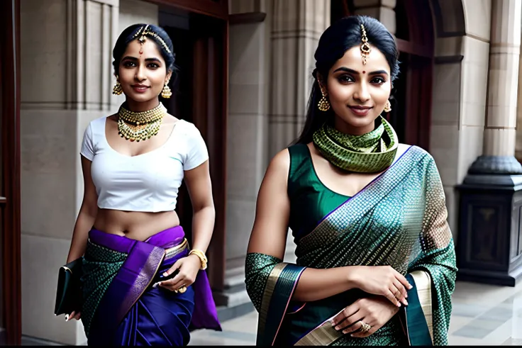 portrait of beautiful women :1.2 , saree , trousers, scarf , confidence , medium breast,