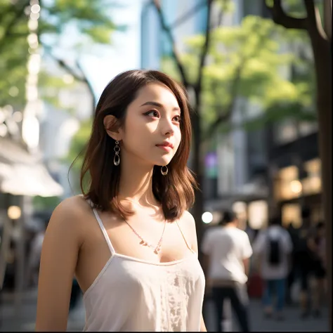 Woman in white top standing on sidewalk on wooden background, Beautiful young Korean woman, Gorgeous young Korean woman, a young asian woman, beautiful Korean women, Young Asian Woman, Beautiful young asian woman, in a tokyo street, Young Asian Girl, shot ...