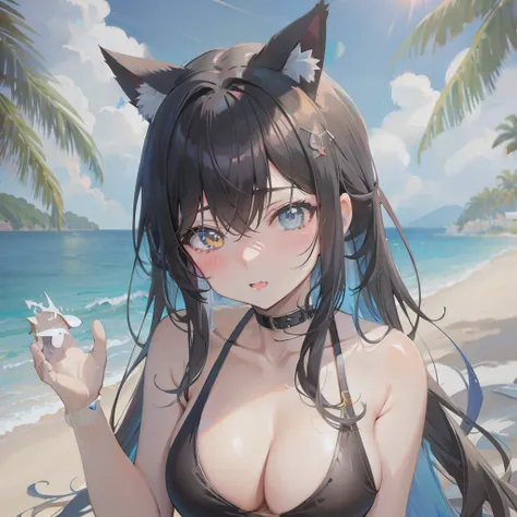 Anime girl in bikini with cat ears on the beach, beautiful anime catgirl, attractive cat girl, Anime girl with cat ears, guweiz, artwork in the style of guweiz, cute anime catgirl, anime catgirl, Very Beautiful Anime Cat Girl, Seductive Anime Girl, girl wi...