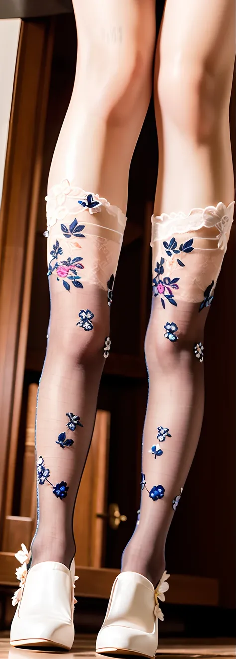 Clear stockings with floral motifs，Perfect lighting，Close-up shot，Best quality photos