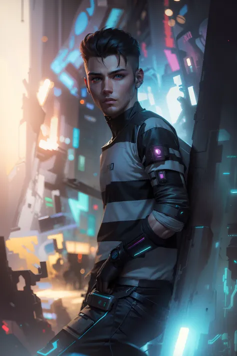 Cyberpunk handsome boy ultra realistic with cat --v 4