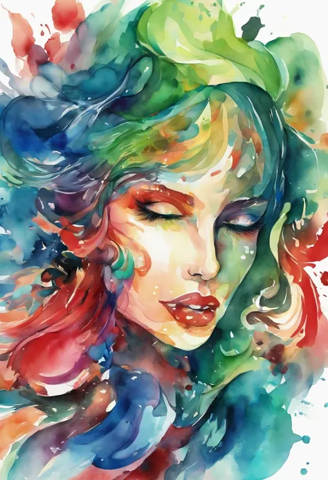 3d watercolor abstract,dark background,high resolution,high quality,colorful,green,red,blue, naked girl, nsfw