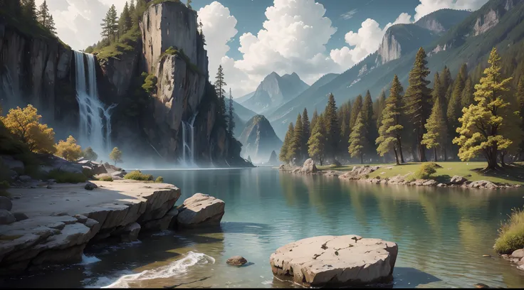 landscape, water, (Extremely detailed Cg Unity 8K wallpaper), most beautiful artwork in the world, Professional majestic oil painting, Intricate, High detail, Sharp focus, Dramatic, Photorealistic painting art --auto