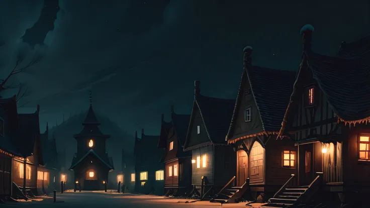 a horror village at night