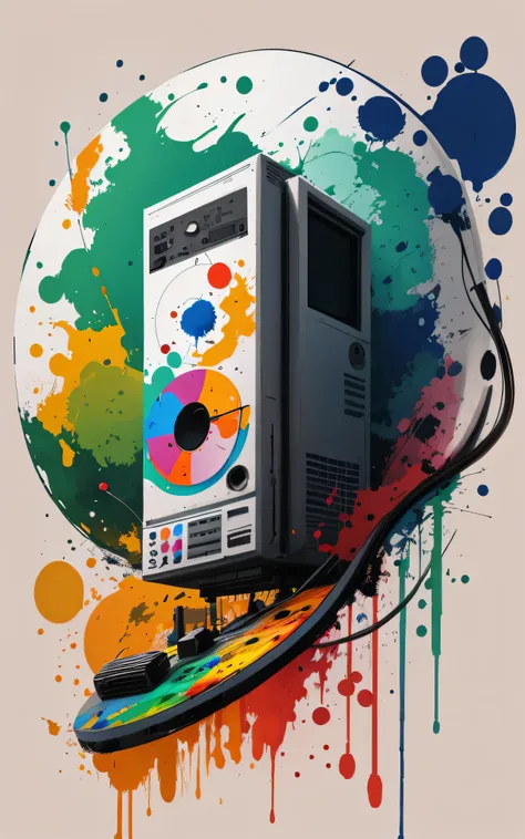 A closeup of a television with lots of paint, estilo de arte big tech, baixo detalhamento. Pintura digital, in illustration style digital, Pintura digital altamente detalhada, Estilo de Arte Digital, Estilo de Pintura digital, Pintura digital | intrincado,...