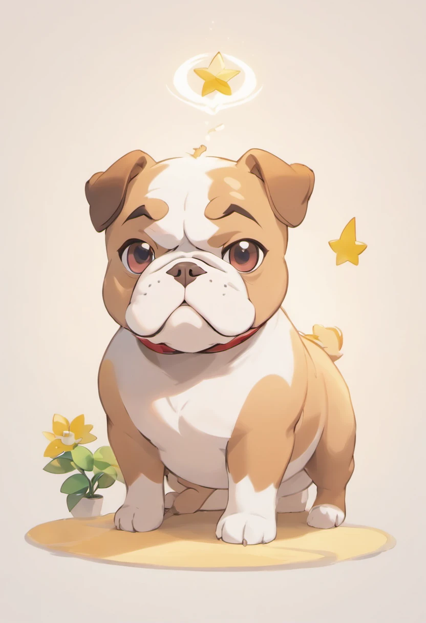 A touching scene in ultra-high definition 3D showcasing  Bulldog.  Bulldog, beautifully rendered in detail. The overall atmosphere is tender, filled with hope and serenity. White background,