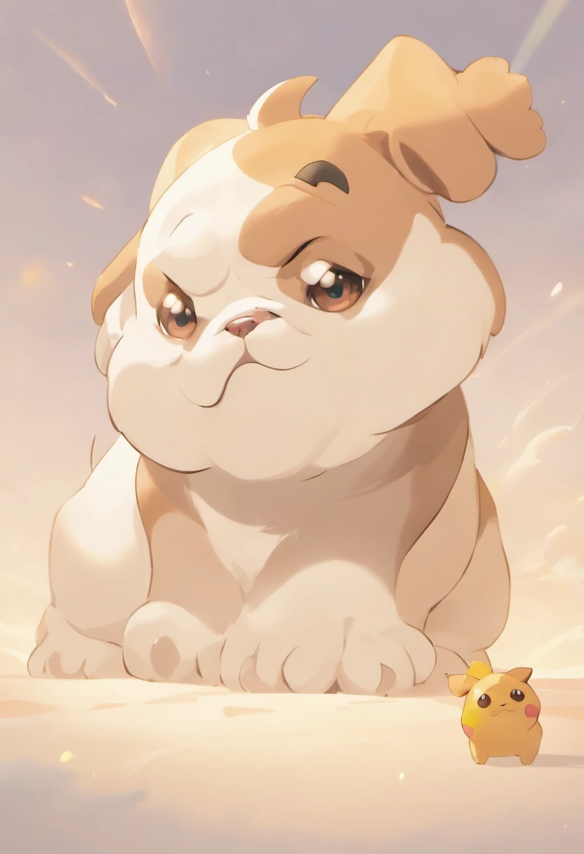 A touching scene in ultra-high definition 3D showcasing  Bulldog.  Bulldog, beautifully rendered in detail. The overall atmosphere is tender, filled with hope and serenity. White background,