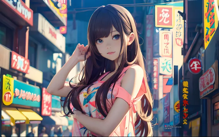 Big anime girl posing with pink top, realistic anime 3 d style, Trending on CGSTATION, 3 d anime realistic, [ 4 k digital art ]!!, photorealistic anime girl render, 8k artgerm bokeh, artwork in the style of guweiz, photorealistic anime, Hyper realistic ani...