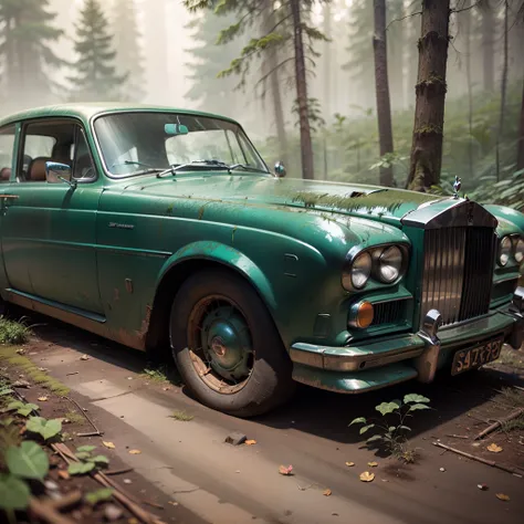 abandoned rolls royce in a forest 4k hyperdetailed --auto --s2