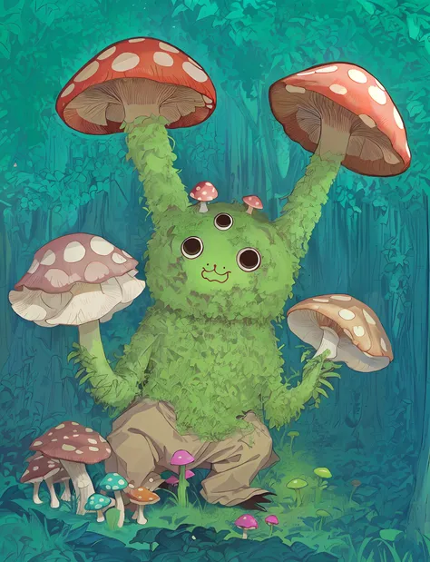 mushroom monster, cute,pink body,