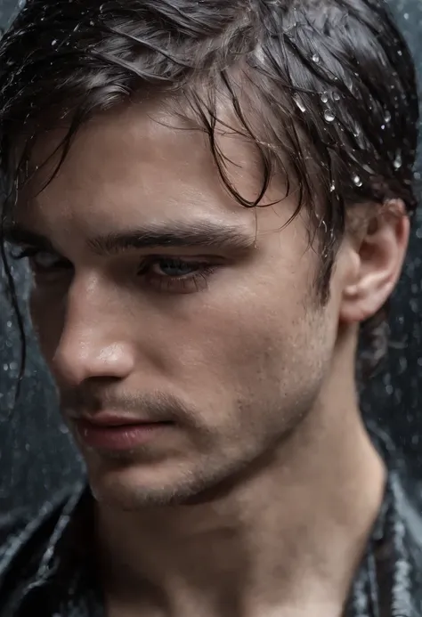 a close up of a man with wet hair and a black background, crying fashion model, photography of albert watson, tears dripping from the eyes, wet dripping hair, awesome and moody, by irakli nadar, tears running down face, 8k artistic portrait photography, ra...