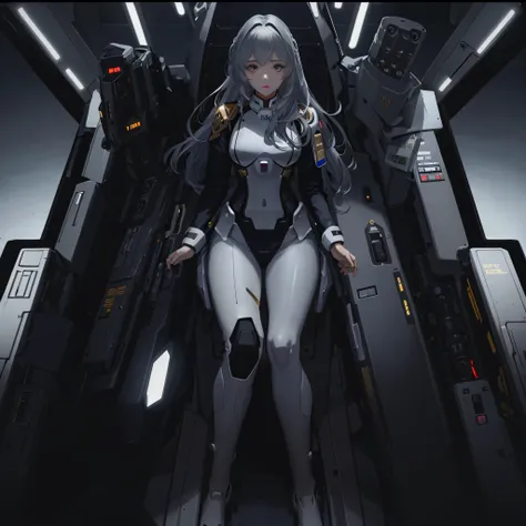 (((only one person))), (((only one face))), inside the cockpit, precision equipment, a beautiful woman in a gundam pilot suit si...