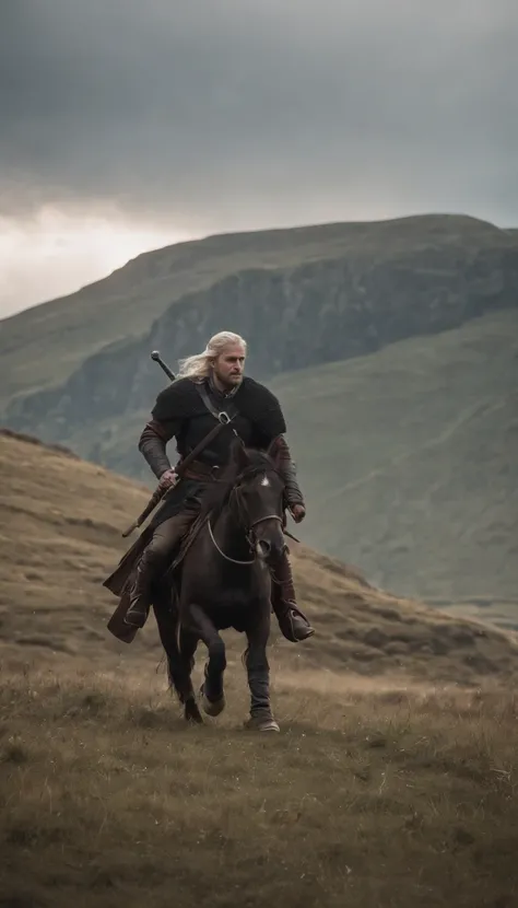 arafed man with sword standing over a dead man on a field, a picture inspired by Þórarinn B. Thorlaksson, reddit, dau-al-set, from witcher (2021), the rider carries a large sword, still from a fantasy movie, with large sword, felix englund style