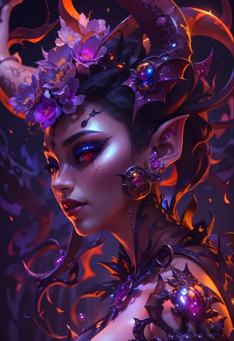 (masterpiece, top quality, best quality, official art, beautiful and aesthetic:1.2), (1 beautiful sexy ((Succubus demon)) wearing detailed body jewelry), (dynamic pose), cowboy shot, extremely detailed, (fractal art:1.3), colorful, highest detail, ((nsfw, ...