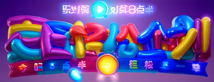 Balloon text effect，closeup cleavage，many color，folds，Text strokes stitched together by shape balloons