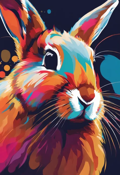 Close up of running rabbit on colorful background, Digital Rabbit, highly detailed Vector art, jen bartel, Impressive art style, Vector art style, adobe illustrator art, art of alessandro pautasso, HD Vector Art, Hareful, Multicolor vector art, full color ...