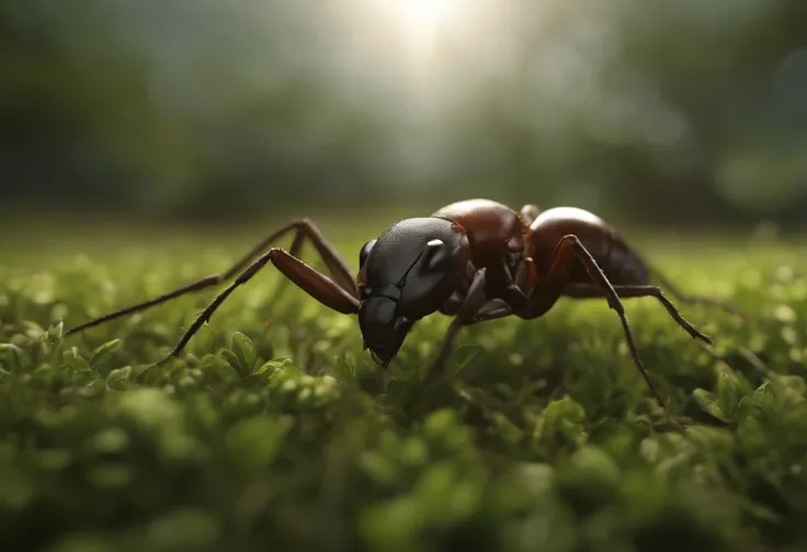 Cinematic image effects，Invasive giant ants，""Fleeing person,""canny，，killing intent，Full body like，war，grass field，of a real，Facial features are carefully drawn，Realistic skin texture，Dark style，depth of fields，Highlight，Real Light，Ray traching，OC renderi...