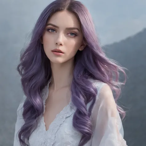 best quality, 8k, Day wind, head portrait, Beautuful Women, Blue-purple, 𝓡𝓸𝓶𝓪𝓷𝓽𝓲𝓬, long and flowing hair。