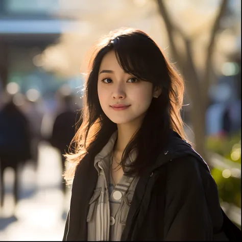 Alafed woman with long hair and black jacket standing on the sidewalk, Beautiful young Korean woman, a young asian woman, portrait of a japanese teen, Gorgeous young Korean woman, beautiful Korean women, Young Asian Woman, Young adorable Korean face, Korea...