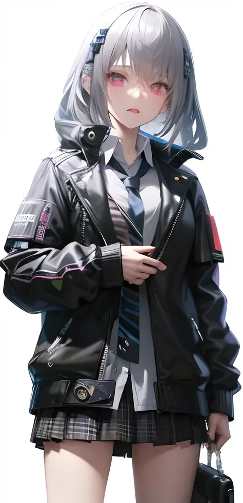 Anime girl in black jacket and skirt and handbag, wearing cyberpunk leather jacket, style of cyberpunk, cyberpunk anime girl in hoodie, cyberpunk streetwear, cyberpunk clothes, Cyberpunk Suit, cyberpunk outfits, cyberpunk wearing, 2 b, 2b, Cyberpunk Fashio...