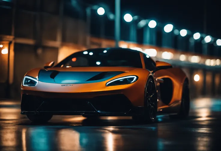 Portrait of a sports car in the night, bokeh