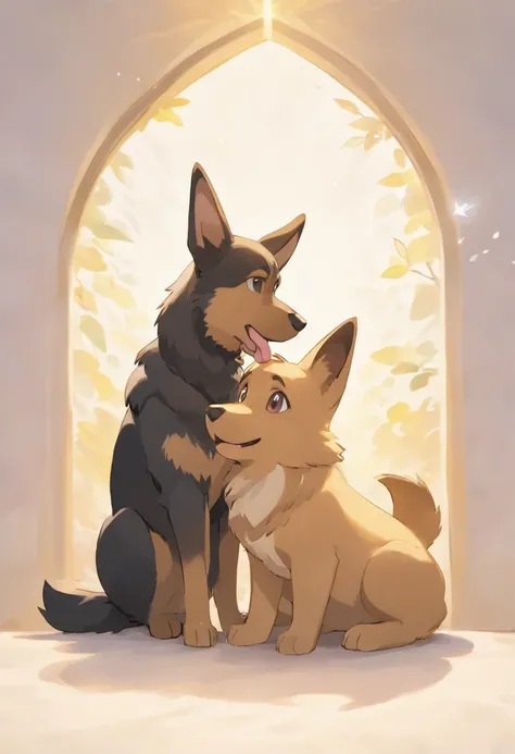 A touching scene in ultra-high definition 3D showcasing  German Shepherd.  German Shepherd, beautifully rendered in detail. The overall atmosphere is tender, filled with hope and serenity. White background,