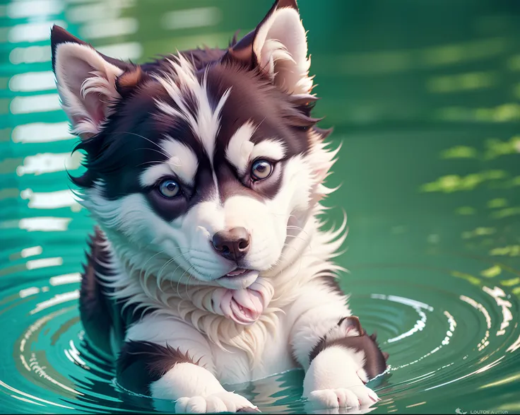 cute husky puppy playing in the pool --auto --s2