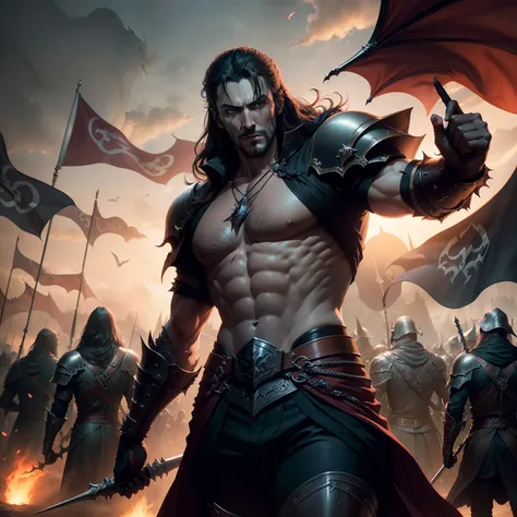 Castlevania Lord of the shadows hyper realistic super detailed Dynamic shot master piece of lord Dracula leading troops army of demons to battle War hyper realistic super detailed