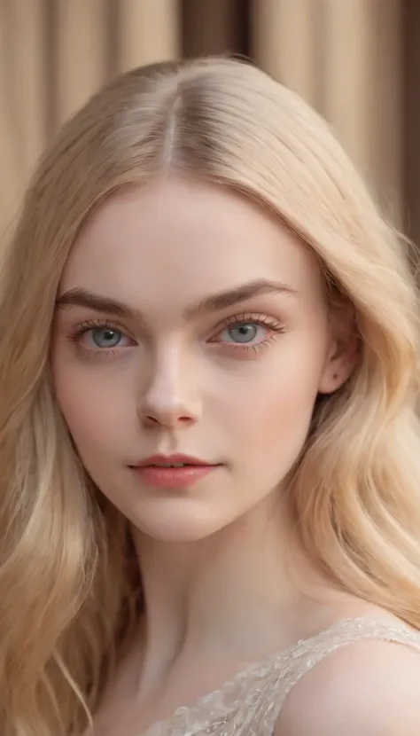 (best quality,photorealistic),portrait,upperbody,blonde long hair,bangs hair,beautiful detailed eyes,beautiful detailed lips,looking at viewer,looking at camera,straight on,close up,elle fanning,soft lighting,vivid colors