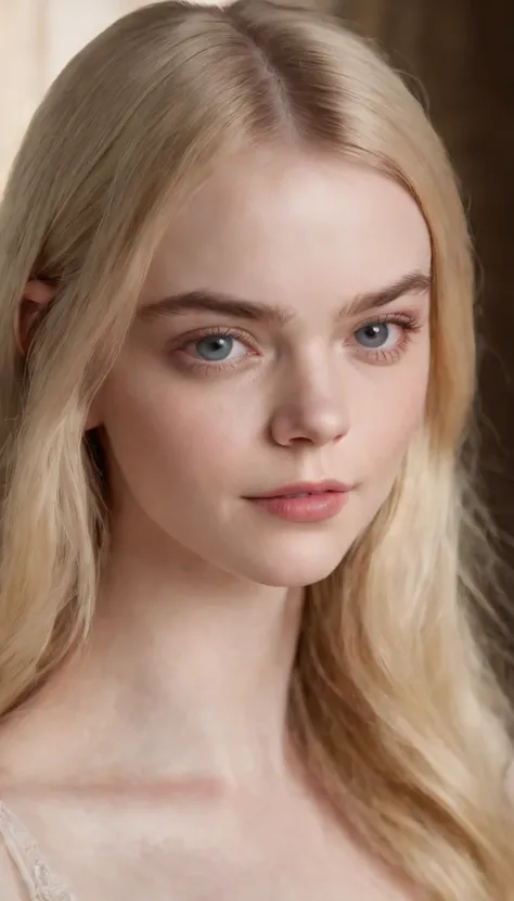 (best quality,photorealistic),portrait,upperbody,blonde long hair,bangs hair,beautiful detailed eyes,beautiful detailed lips,looking at viewer,looking at camera,straight on,close up,elle fanning,soft lighting,vivid colors, round face