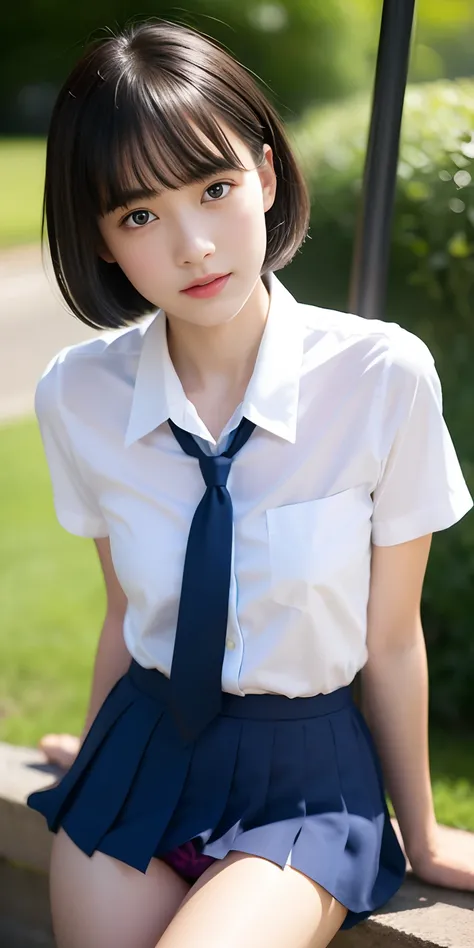 Neat and clean schoolgirl、(Schoolgirl Uniform、Loose and large shirt、Shoulders are visible、Nipple bumps、16yo girl、shirt wet、Sheer white shirt、Navy blue ribbon at the collar、School Uniform Blazer、Dark blue pleated micro mini)、Outside the field、(Slimed)、Photo...