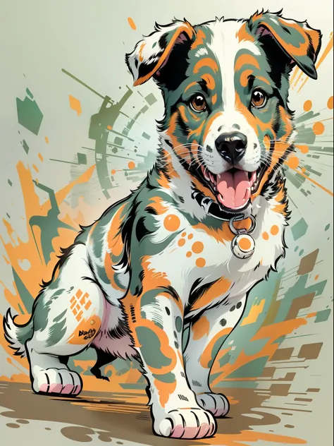 vector, Printable colorful graffiti, Puppy illustration, action SHOT, high detailing, white backgrounid