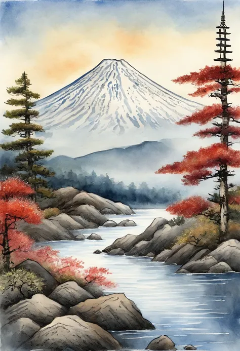 Mt fuji,Katsushika Hokusai-style touch